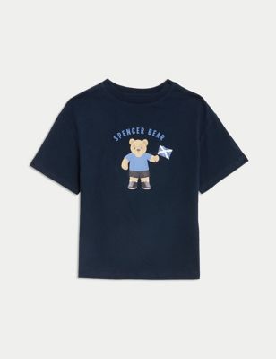 Boy's Pure Cotton Spencer Bear Scotland T-Shirt (2-7 Yrs) - 4-5 Y - Dark Navy, Dark Navy