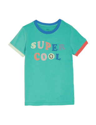 

M&S Collection Camiseta 100% algodón con texto 'Super Cool' (2-7 años) - Turquoise Mix, Turquoise Mix