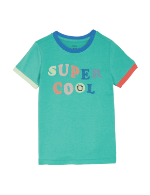 

Boys M&S Collection Pure Cotton Super Cool Slogan T-Shirt (2-7 Yrs) - Turquoise Mix, Turquoise Mix