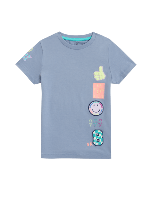 

M&S Collection T-Shirt aus reiner Baumwolle mit Abzeichen (2-7 J.) - Grey, Grey