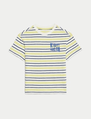 Pure Cotton Striped Slogan T-Shirt (2-8 Yrs)