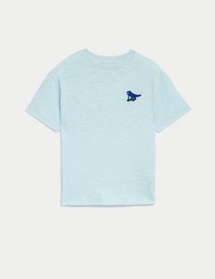 M&S Boys Pure Cotton Dinosaur Graphic T-Shirt (2-8 Yrs) - 2-3 Y - Light Blue, Light Blue