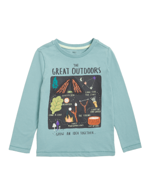

M&S Collection Top 100% algodón con texto 'The Great Outdoors' (2-7 años) - Dusted Aqua, Dusted Aqua