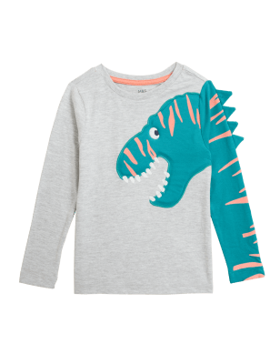 

M&S Collection Oberteil mit hohem Baumwollanteil und Dinosauriermotiv (2-7 Jahre) - Grey Marl, Grey Marl