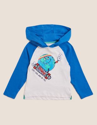 M&S Boys Pure Cotton Earth Skate Graphic Hooded Top (2-7 Yrs)