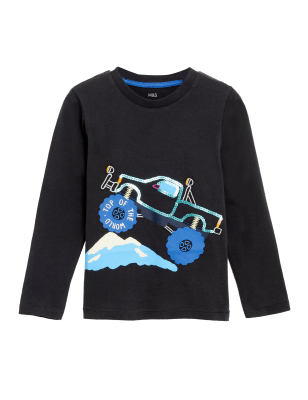 

M&S Collection Oberteil aus reiner Baumwolle mit Lastwagenmuster (2-7 J.) - Carbon, Carbon