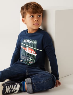 

M&S Collection Top con lentejuelas de helicóptero 100% algodón (2-8 años) - Navy, Navy