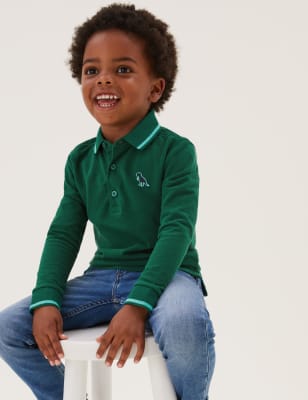 

M&S Collection Poloshirt aus reiner Baumwolle mit aufgesticktem Dinosauriermuster (2-7 Jahre) - Green, Green