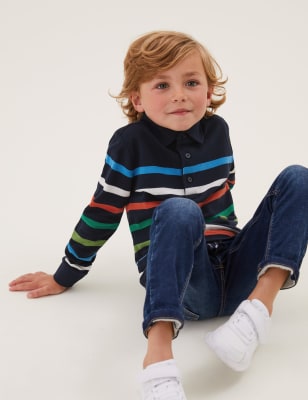 

Boys M&S Collection Pure Cotton Striped Polo Shirt (2-7 Yrs) - Navy Mix, Navy Mix