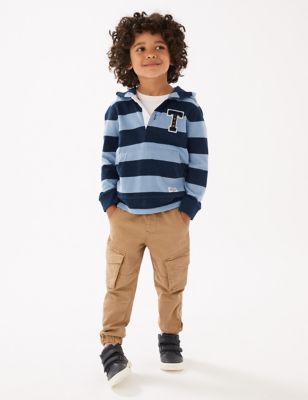 Pure Cotton Striped Hooded Rugby Shirt (2-7 Yrs) - DK