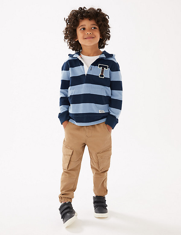 Pure Cotton Striped Hooded Rugby Shirt (2-7 Yrs) - ES