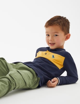 Marks And Spencer Boys M&S Collection Pure Cotton Colour Block Polo Shirt (2-7 Yrs) - Navy Mix, Navy Mix