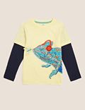 Embroidered Chameleon Mock Sleeve Top (2-7 Yrs)