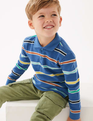 

Boys M&S Collection Pure Cotton Striped Polo Shirt (2-7 Yrs) - Blue Mix, Blue Mix