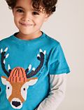 Pure Cotton Embroidered Deer Top (2-7 Yrs)