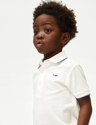 M&S Boy's Pure Cotton Polo Shirt (2-8 Yrs) - 3-4 Y - White, White,Blue,Yellow,Coral,Green