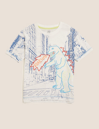 Cotton Embroidered Dinosaur T-Shirt (2-7 Yrs)