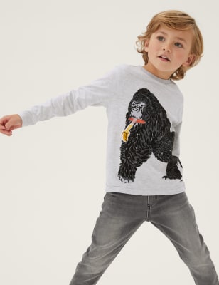 

M&S Collection Oberteil mit hohem Baumwollanteil und Tiermuster (2-7 J.) - Grey Marl, Grey Marl