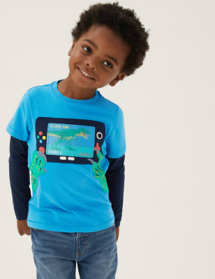 

Boys M&S Collection Pure Cotton Gamer Dinosaur Interactive Top (2-7 Yrs) - Blue Mix, Blue Mix