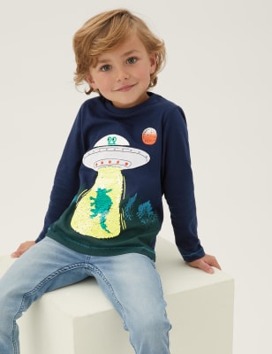 

Boys M&S Collection Pure Cotton Alien Reversible Sequin Top (2-7 Yrs) - Navy Mix, Navy Mix