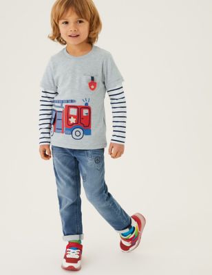 

Boys M&S Collection Cotton Rich Fire Engine Mock Sleeve Top (2-7 Yrs) - Grey Mix, Grey Mix