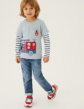 Cotton Rich Fire Engine Mock Sleeve Top (2-7 Yrs)