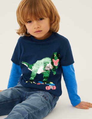 

Boys M&S Collection Pure Cotton Dinosaur Reversible Sequin Top (2-7 Yrs) - Navy Mix, Navy Mix