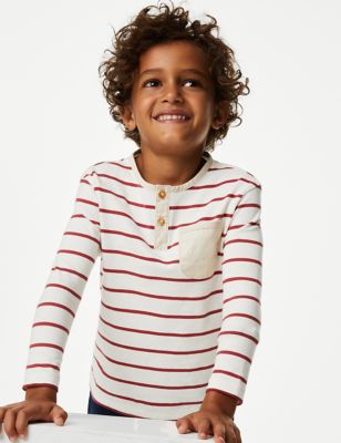 

Boys M&S Collection Pure Cotton Breton Striped Henley Top (2-8 Yrs) - Red Mix, Red Mix