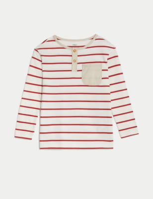 Pure Cotton Breton Striped Henley Top (2-8 Yrs)