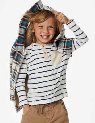 

Boys M&S Collection Pure Cotton Breton Striped Henley Top (2-8 Yrs) - Blue Mix, Blue Mix