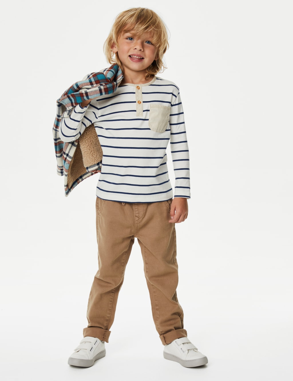 Pure Cotton Breton Striped Henley Top (2-8 Yrs) image 3