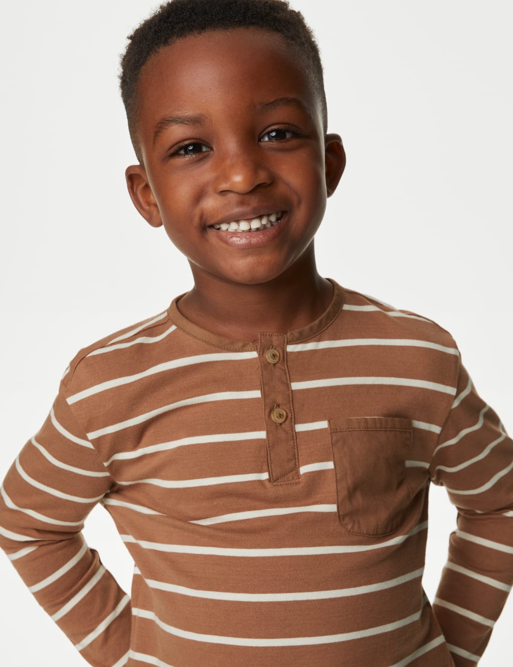 Pure Cotton Breton Striped Henley Top (2-8 Yrs) image 1