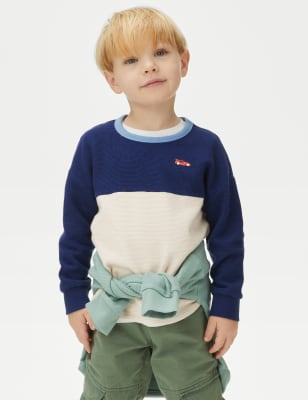 

M&S Collection Oberteil mit hohem Baumwollanteil und Strukturmuster (2-8 J.) - Navy Mix, Navy Mix