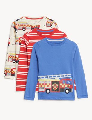

Boys M&S Collection 3pk Pure Cotton Fire Engine Tops (2-8 Yrs) - Multi, Multi