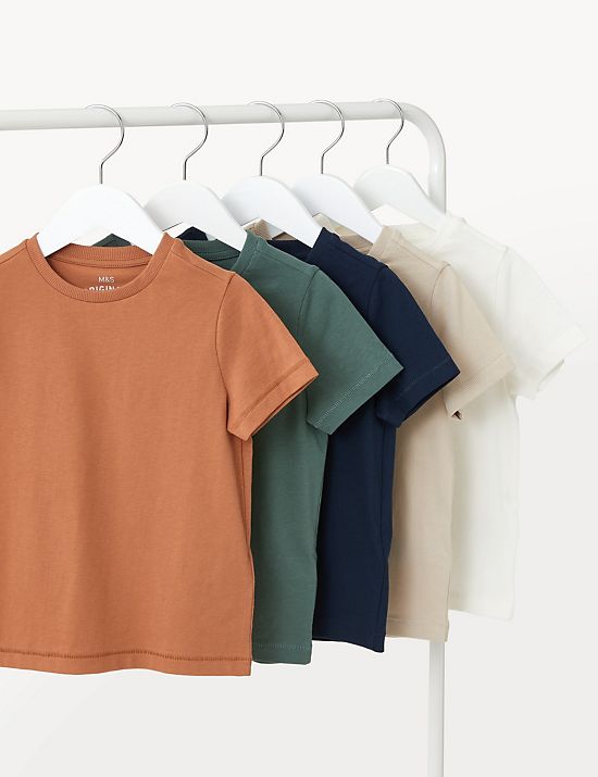 5pk Pure Cotton Striped & Plain T-Shirts (2-8 Yrs)