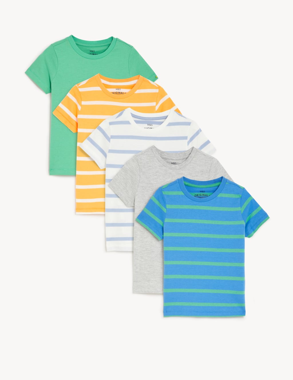 5pk Pure Cotton Striped & Plain T-Shirts (2-8 Yrs) image 1