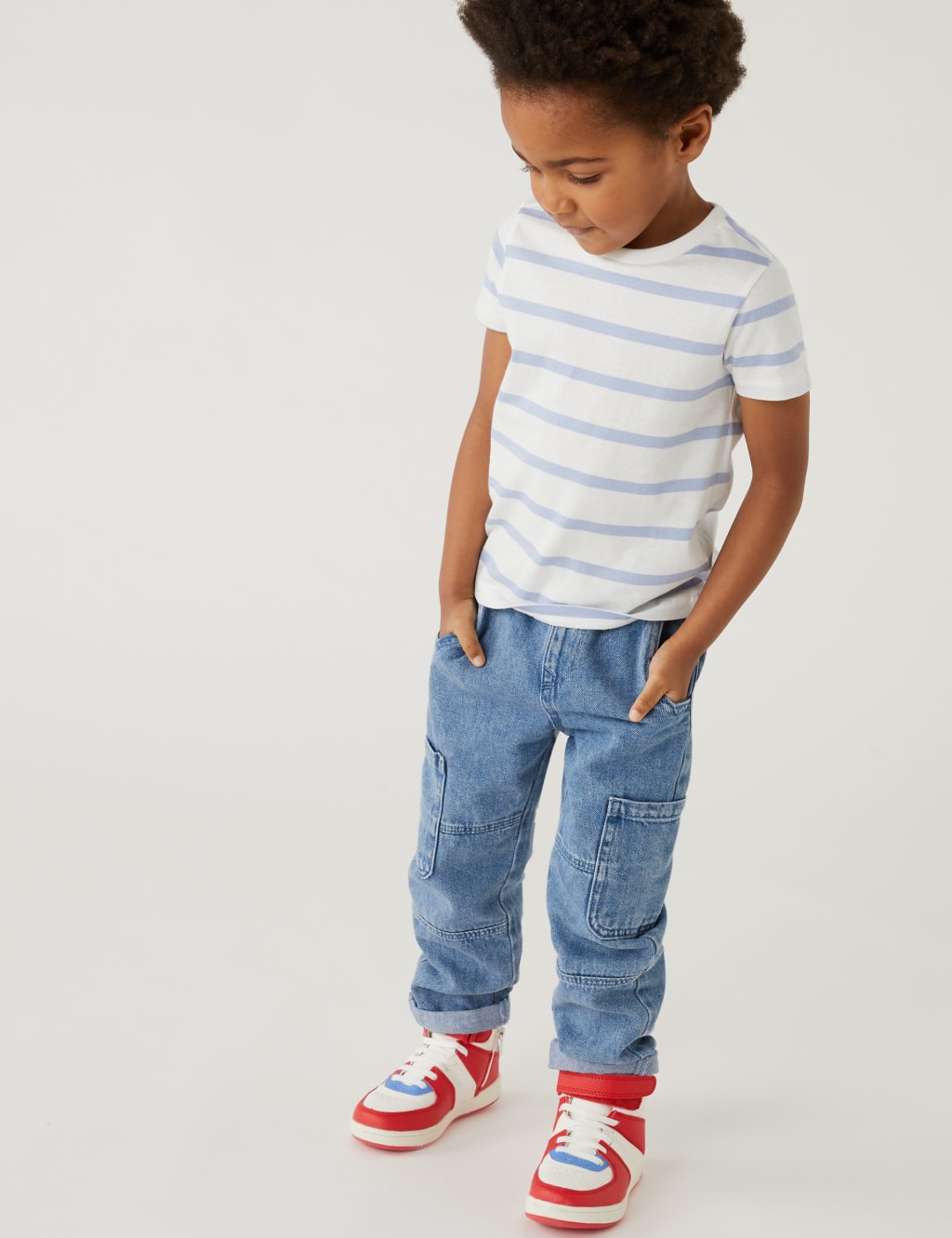 5pk Pure Cotton Striped & Plain T-Shirts (2-8 Yrs) image 5