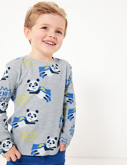 3 Pack Cotton Rich Panda Design Tops (2-7 Years)