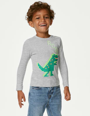 3pk Cotton Rich Dinosaur & Striped Tops (2-8 Yrs)