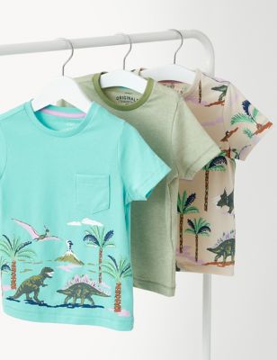 3pk Pure Cotton Dinosaur T-Shirts (2-8 Yrs) - IT