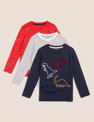 Lot de 3 tops 100 % coton à motif dinosaure (du 2 au 7 ans) - Multi