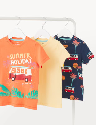 

M&S Collection 3er-Pack T-Shirts aus reiner Baumwolle mit Wohnmobilmotiv (2-8 Jahre) - Multi, Multi