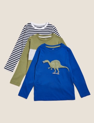 

Boys M&S Collection 3pk Pure Cotton Dinosaur Tops (2-7 Yrs) - Multi, Multi