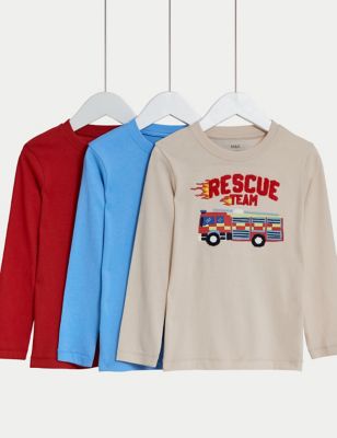 3pk Pure Cotton Fire Engine Tops (2-8 Yrs) - FR