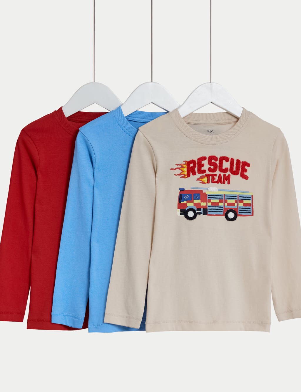 3pk Pure Cotton Fire Engine Tops (2-8 Yrs) image 1