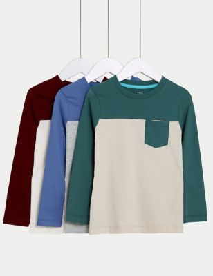 

Boys M&S Collection 3pk Cotton Rich Colour Block Tops (2-8 Yrs) - Multi, Multi