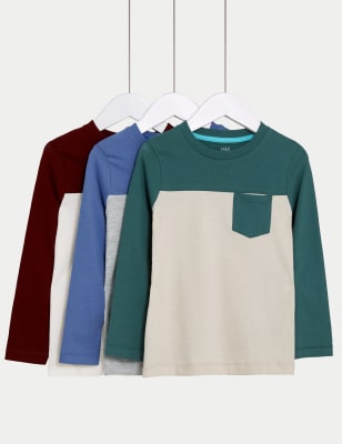 

Boys M&S Collection 3pk Cotton Rich Colour Block Tops (2-8 Yrs) - Multi, Multi