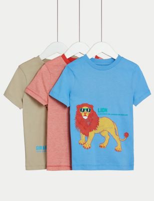 M&S Boy's 3pk Pure Cotton Safari T-Shirts (2-8 Yrs) - 2-3 Y - Multi, Multi