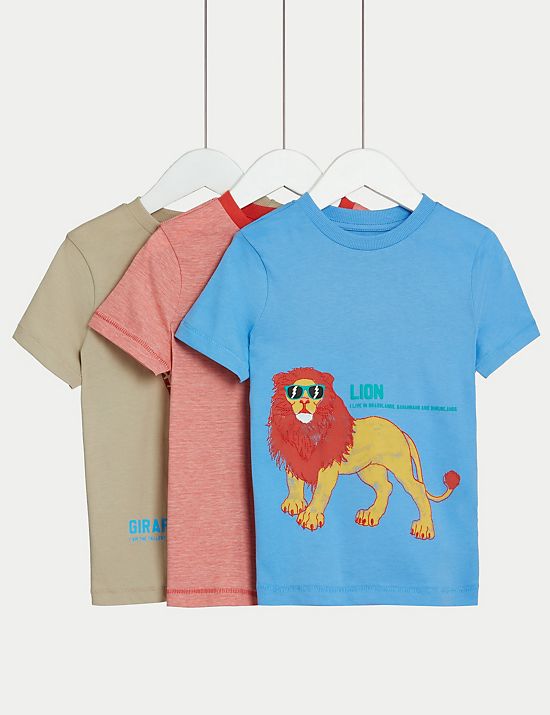 3pk Pure Cotton Safari T-Shirts (2-8 Yrs)