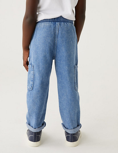 Pure Cotton Pull-On Cargo Jeans